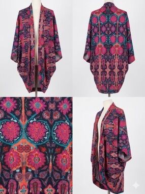 Blue Rain Boho Vibrant Paisley Cocoon Kimono Wrap - Small